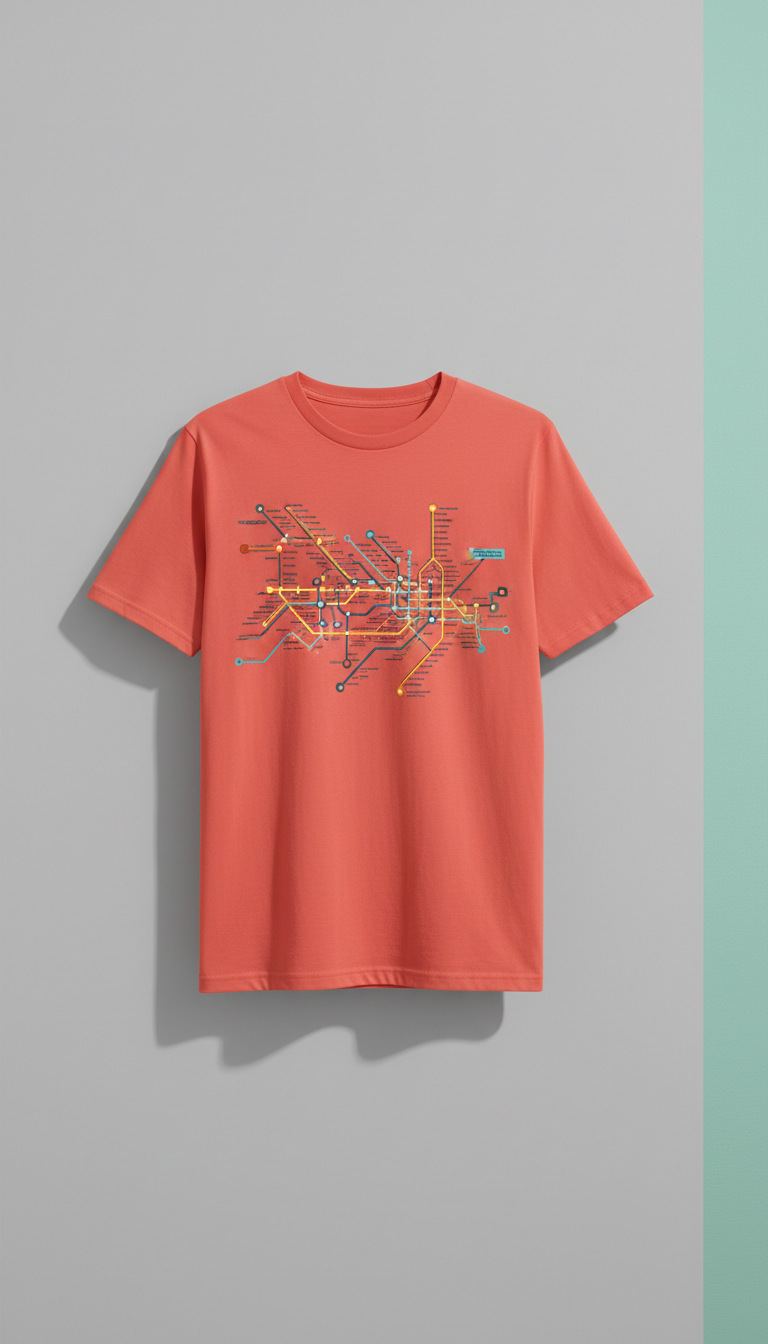 Metro Map Tee in Vivid Coral